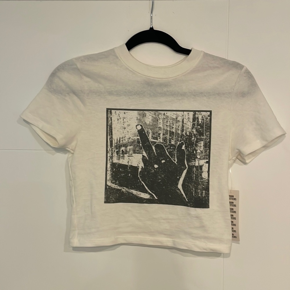 Urban Outfitters Crop Tshirt Size M Middle Finger Graphic Cute!